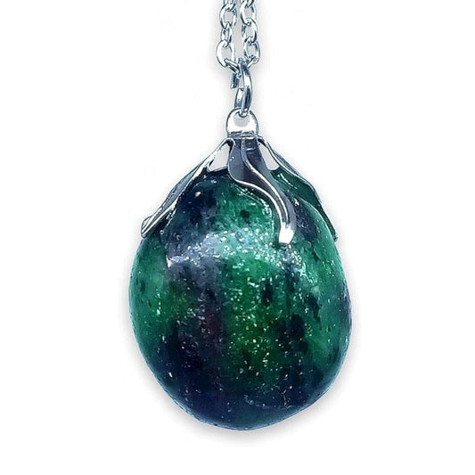 Rubyzoisite pendant with chain or rubber