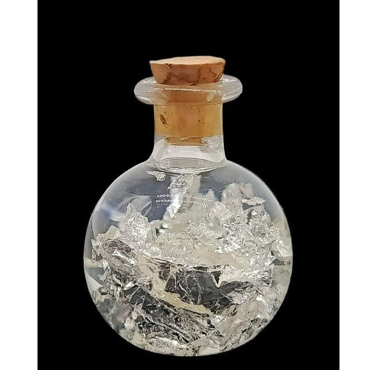 Bottiglia ampolla in vetro soffiato con laminato metallo da collezione (ARGENTO)