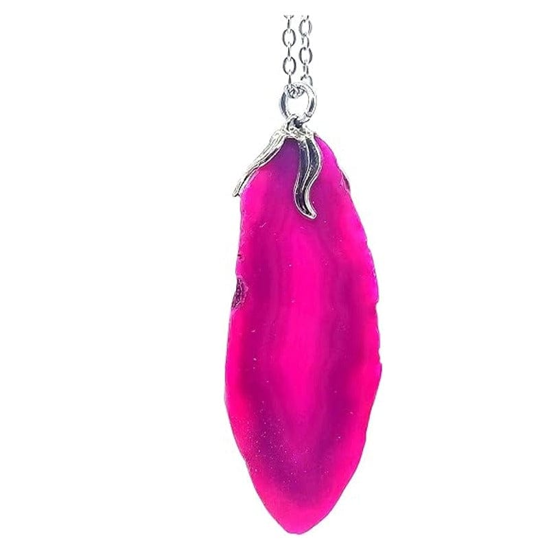 Pink Agate slice pendant with chain or rubber