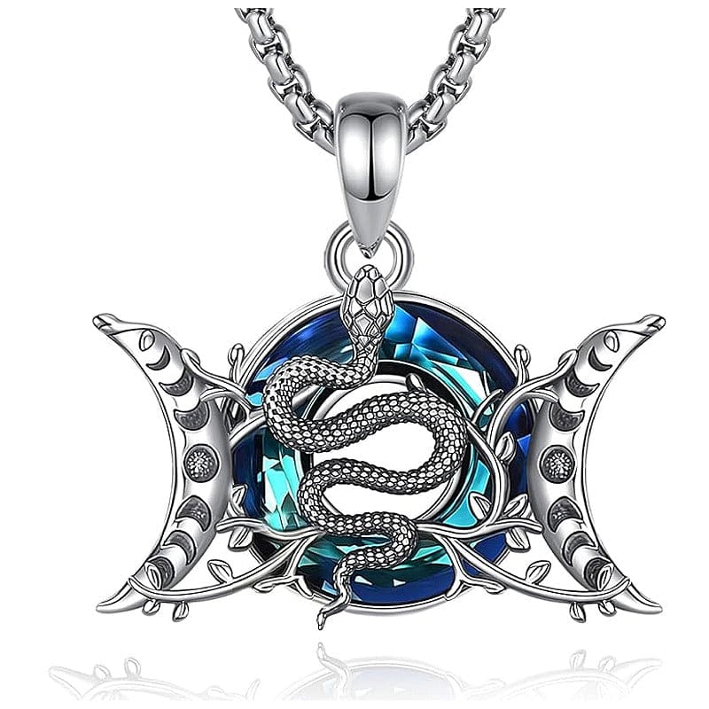 Ciondolo in Ottone Placcato Argento (TRE LUNE WICCA SERPENTE)