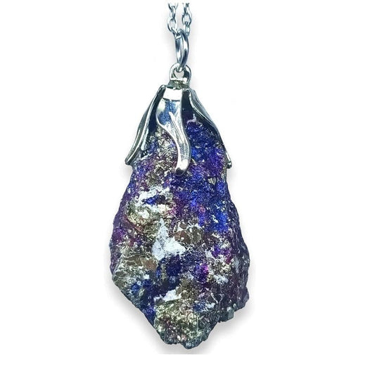 Raw chalcopyrite pendant with chain or rubber