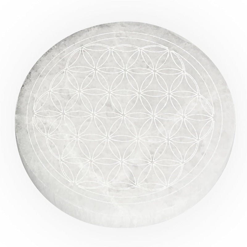 Disco Porta Incenso in Selenite Fiore Della Vita 10 cm