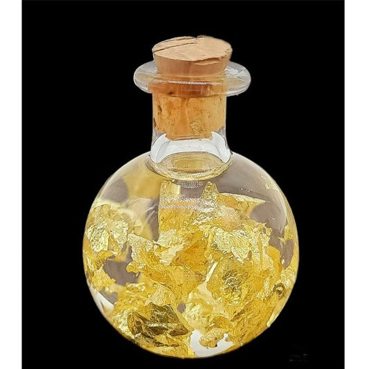 Bottiglia ampolla in vetro soffiato con laminato metallo da collezione (ORO 22 CARATI)