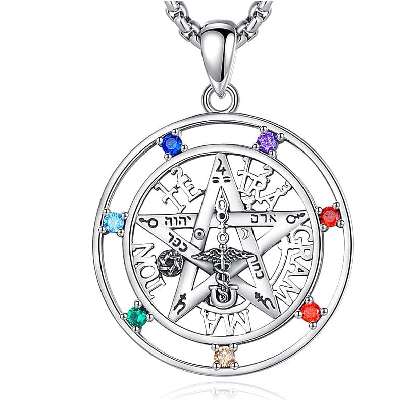 Ciondolo in Ottone Placcato Argento (TETRAGRAMMA PENTACOLO JHVH PROTEZIONE)