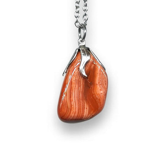 Agata Rossa - collana con ciondolo in pietra burattata