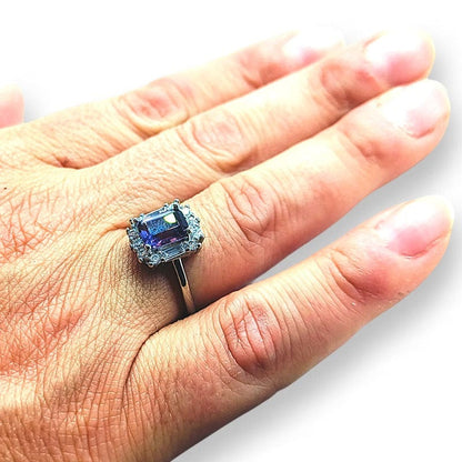 Ametista Sfacettata Rettangolare con Cristalli - anello regolabile in ottone anallergico