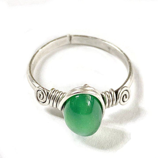 Avventurina verde - anello regolabile laccato in argento