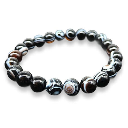 Agata Nera a Bande - Bracciale elastico in sfere lavorate