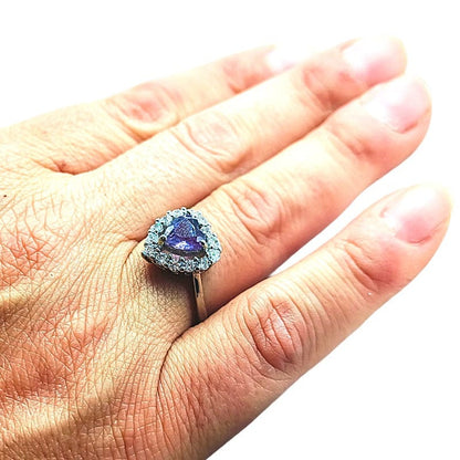 Ametista sfacettata Cuore con Cristalli - anello regolabile in ottone anallergico