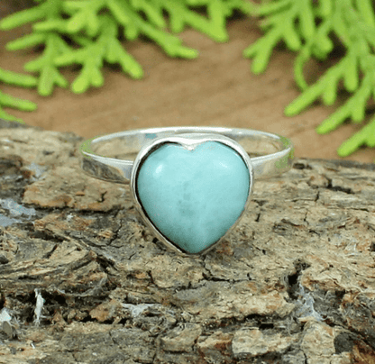 Larimar Forma di Cuore - anello regolabile in ottone anallergico