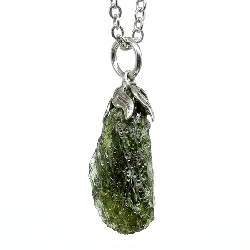 Moldavite - Grezza - collana con ciondolo grezzo