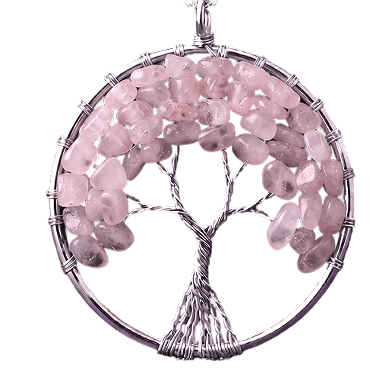 Ciondolo Albero della Vita Quarzo Rosa acciaio inox