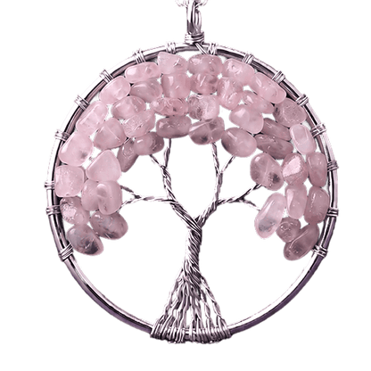 Ciondolo Albero della Vita Quarzo Rosa acciaio inox