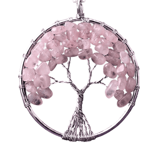 Ciondolo Albero della Vita Quarzo Rosa acciaio inox