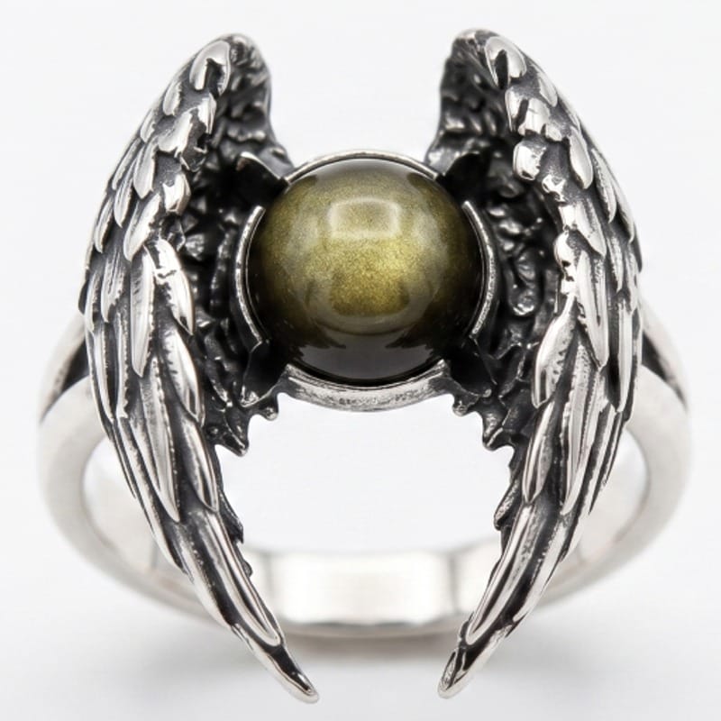 Ali di Angelo - Ossidiana Gold - anello regolabile in ottone anallergico