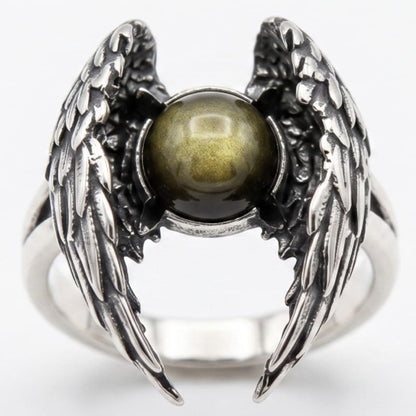 Ali di Angelo - Ossidiana Gold - anello regolabile in ottone anallergico