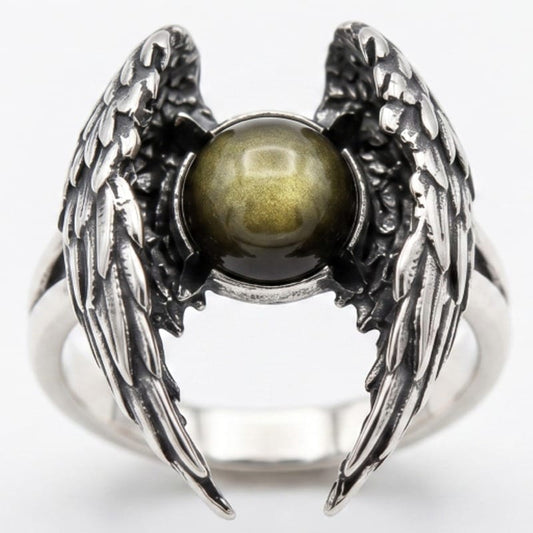 Ali di Angelo - Ossidiana Gold - anello regolabile in ottone anallergico