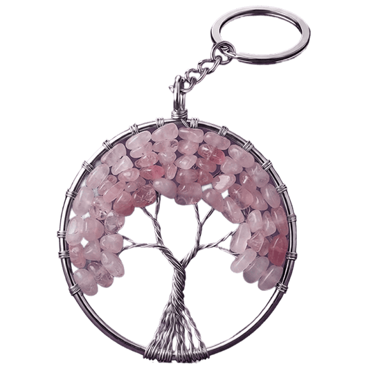 Portachiavi Albero della Vita Quarzo Rosa 5 cm