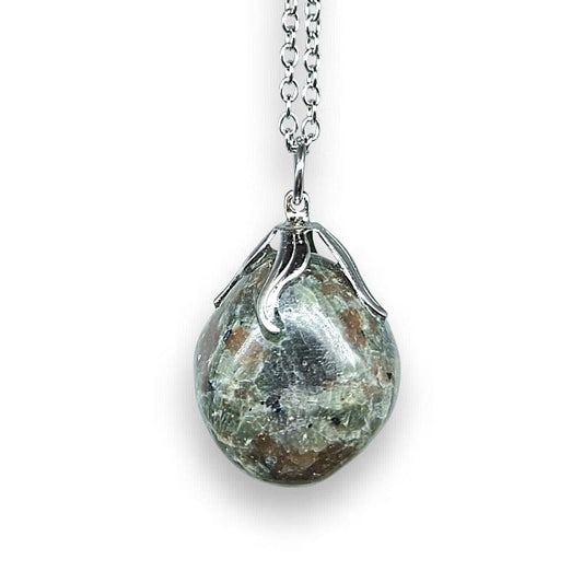 Epidote - tumbled stone pendant necklace