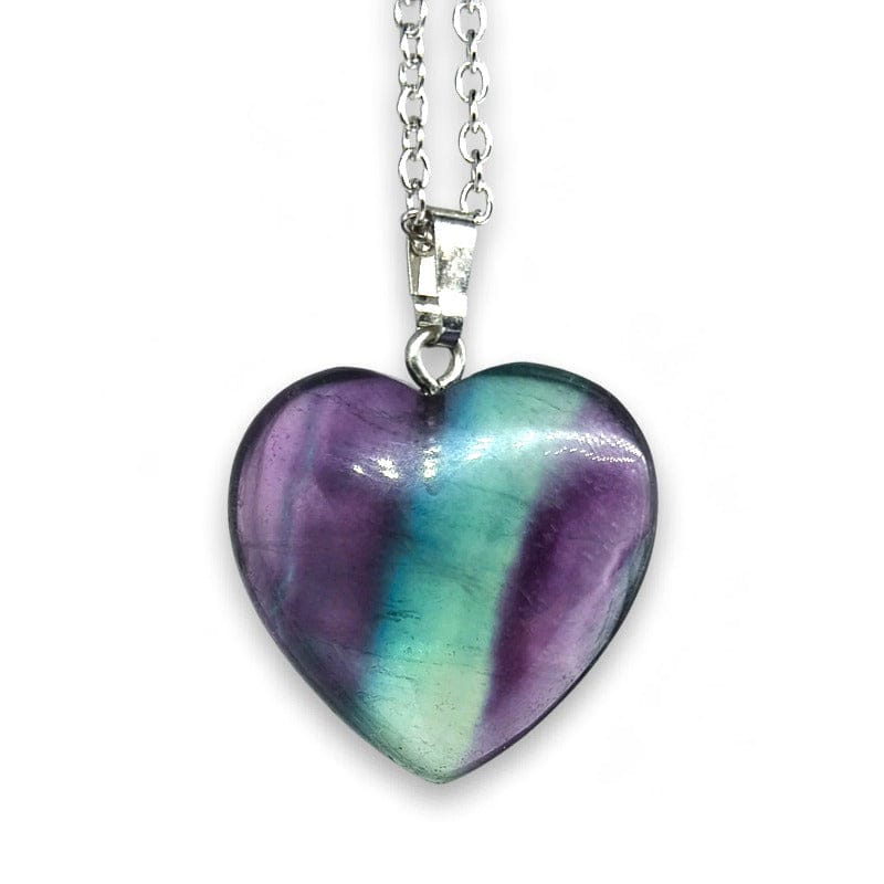 Collar con colgante de corazón de fluorita arcoíris