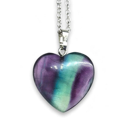 Collar con colgante de corazón de fluorita arcoíris