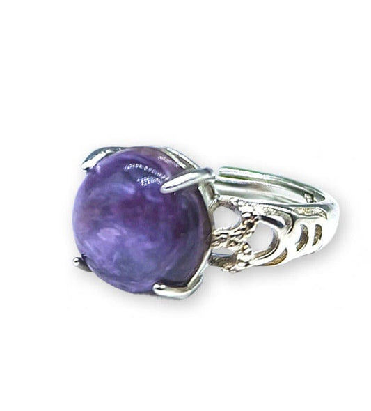Amethyst - adjustable ring in hypoallergenic brass