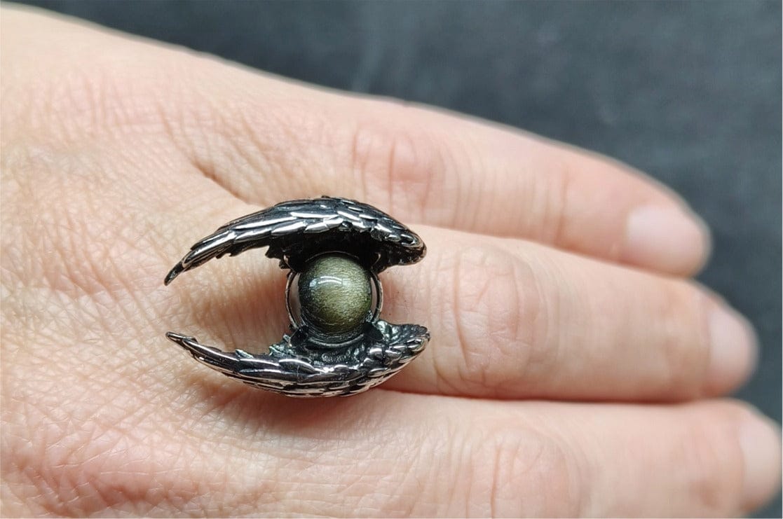 Ali di Angelo - Ossidiana Gold - anello regolabile in ottone anallergico