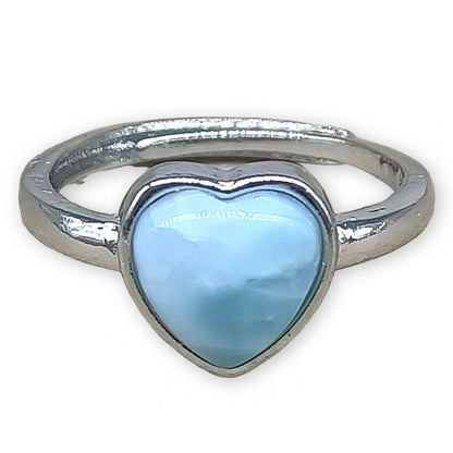 Larimar Forma di Cuore - anello regolabile in ottone anallergico