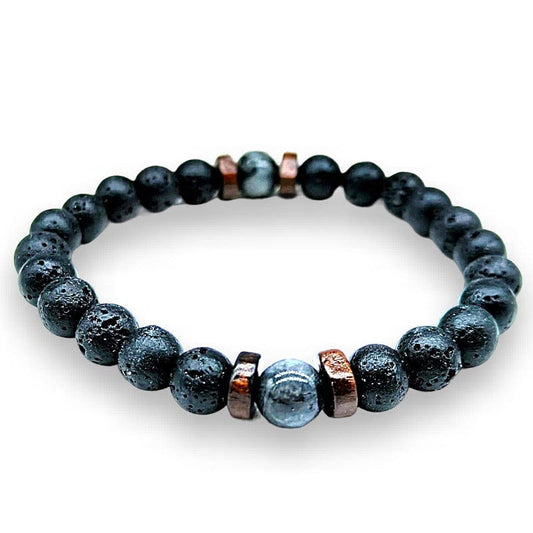 Tiger's eye, black onyx, lava stone - elastic bracelet in worked spheres