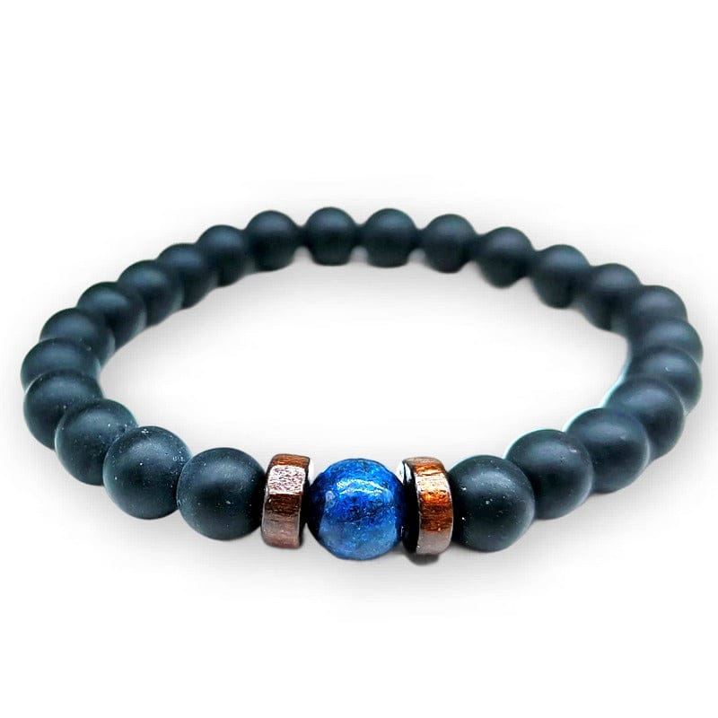 Ojo de tigre, ónix negro, piedra de lava - pulsera elástica en esferas trabajadas