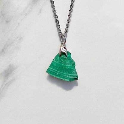 Raw malachite - necklace with pendant