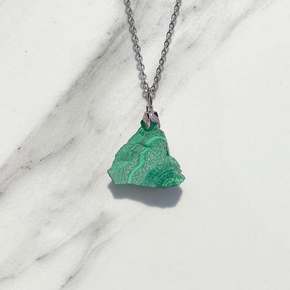 Raw malachite - necklace with pendant