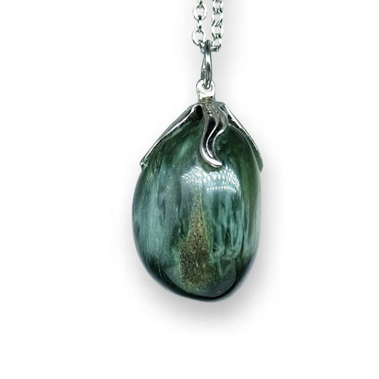 Epidote - tumbled stone pendant necklace