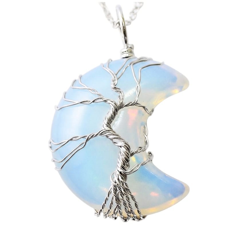 Ciondolo Albero In Acciaio Inox e Luna Opalite