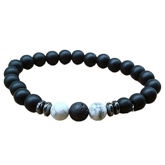 Ossidiana Dischi Ematite Howlite Lava - bracciale elastico in sfere