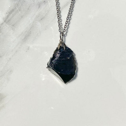 Raw black obsidian - pendant necklace