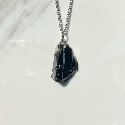 Raw black obsidian - pendant necklace