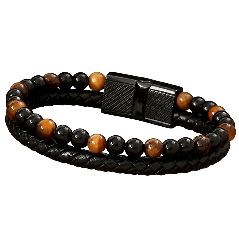 Pulsera trenzada vintage de cuero multicapa con cierre magnético de metal MARRÓN