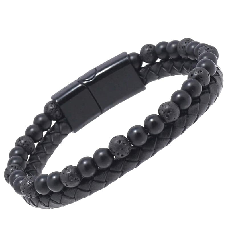 Pulsera trenzada vintage de cuero multicapa con cierre magnético de metal MARRÓN