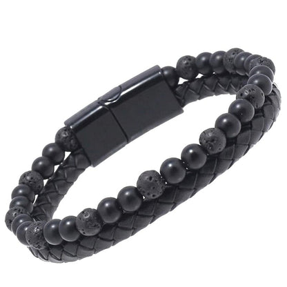 Pulsera trenzada vintage de cuero multicapa con cierre magnético de metal MARRÓN