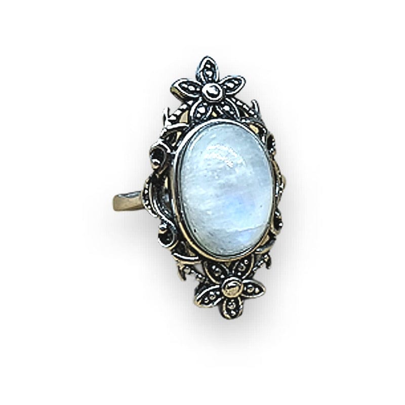 Pietra di Luna Vintage - anello regolabile in ottone anallergico