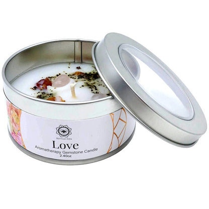 Candela Profumata Artigianale con Pietre Dure (ROSA - QUARZO ROSA - AMORE)