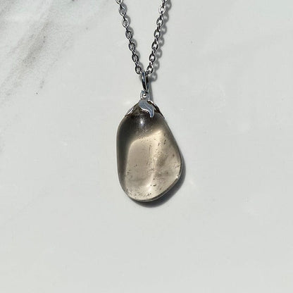 Smoky quartz - necklace with tumbled stone pendant