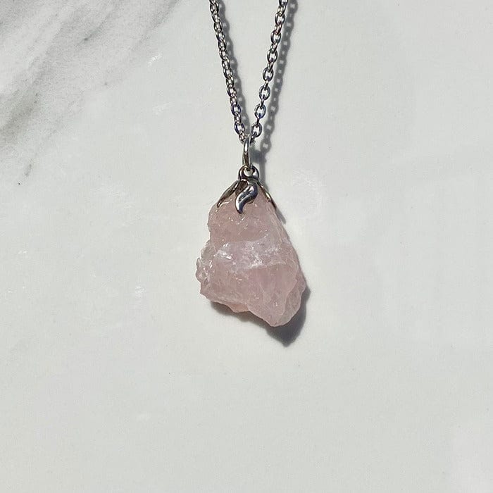 Raw rose quartz - pendant necklace