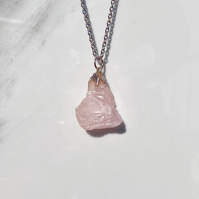 Quarzo rosa grezzo  Collana ciondolo in pietra naturale – TENET