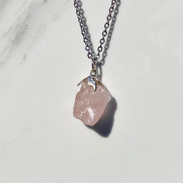 Raw rose quartz - pendant necklace