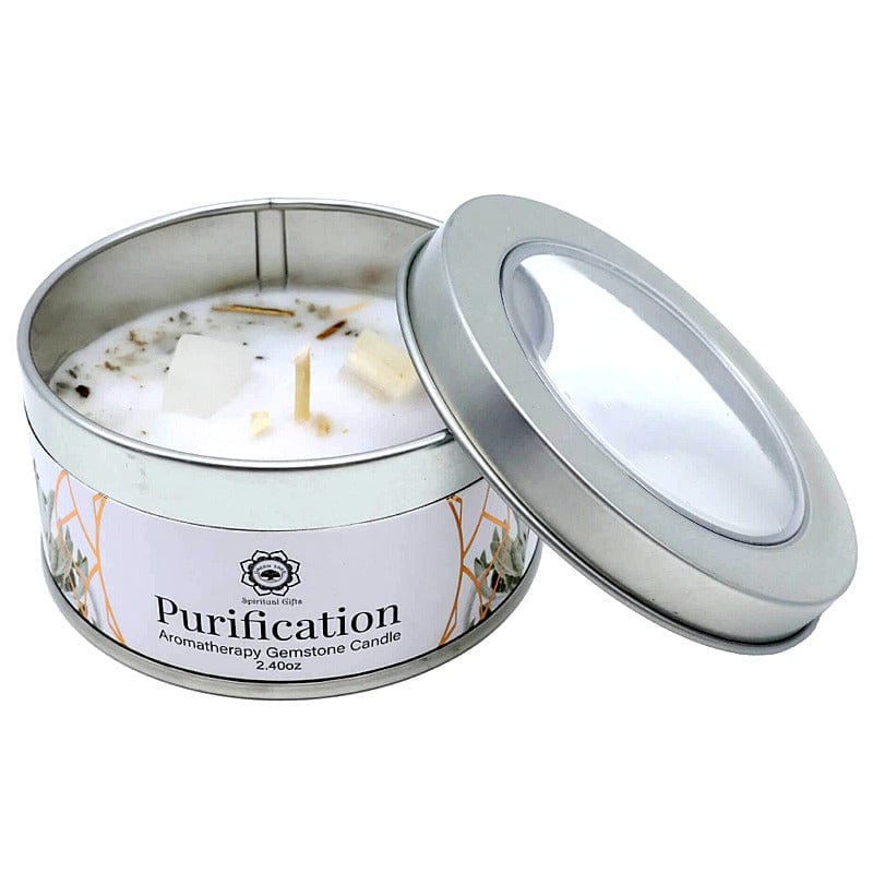 Candela Profumata Artigianale con Pietre Dure (SALVIA BIANCA - SELENITE - PURIFICAZIONE)