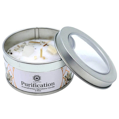 Candela Profumata Artigianale con Pietre Dure (SALVIA BIANCA - SELENITE - PURIFICAZIONE)