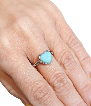 Larimar Forma di Cuore - anello regolabile in ottone anallergico