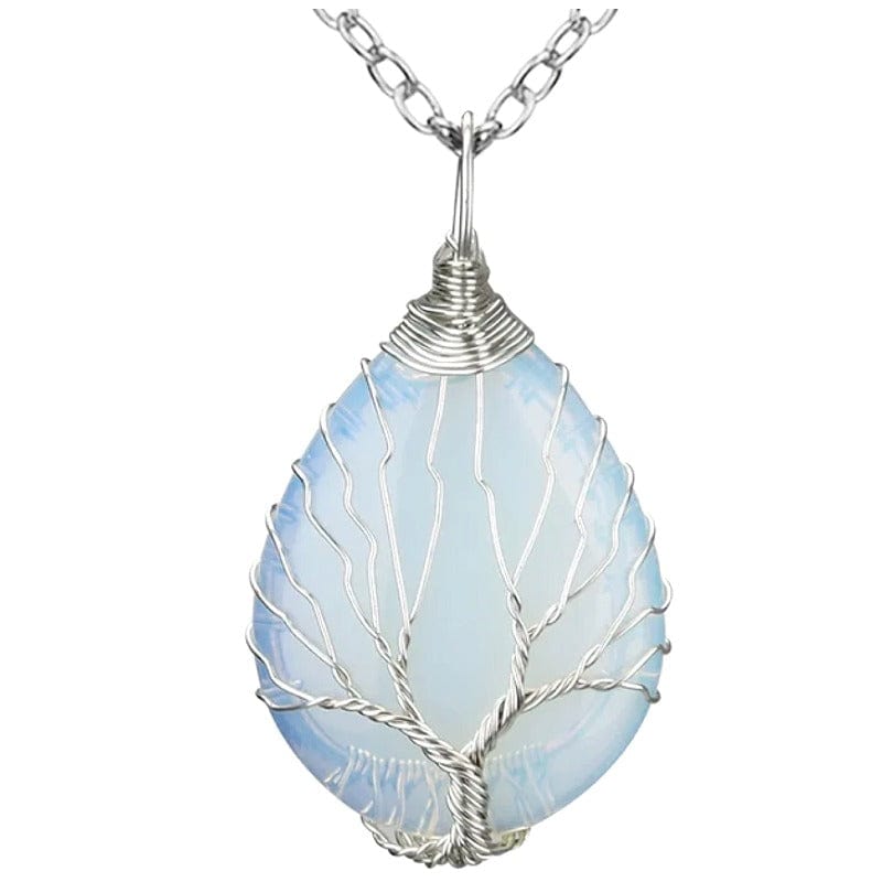 Ciondolo "goccia" con albero in  Opalite argentata con catenina